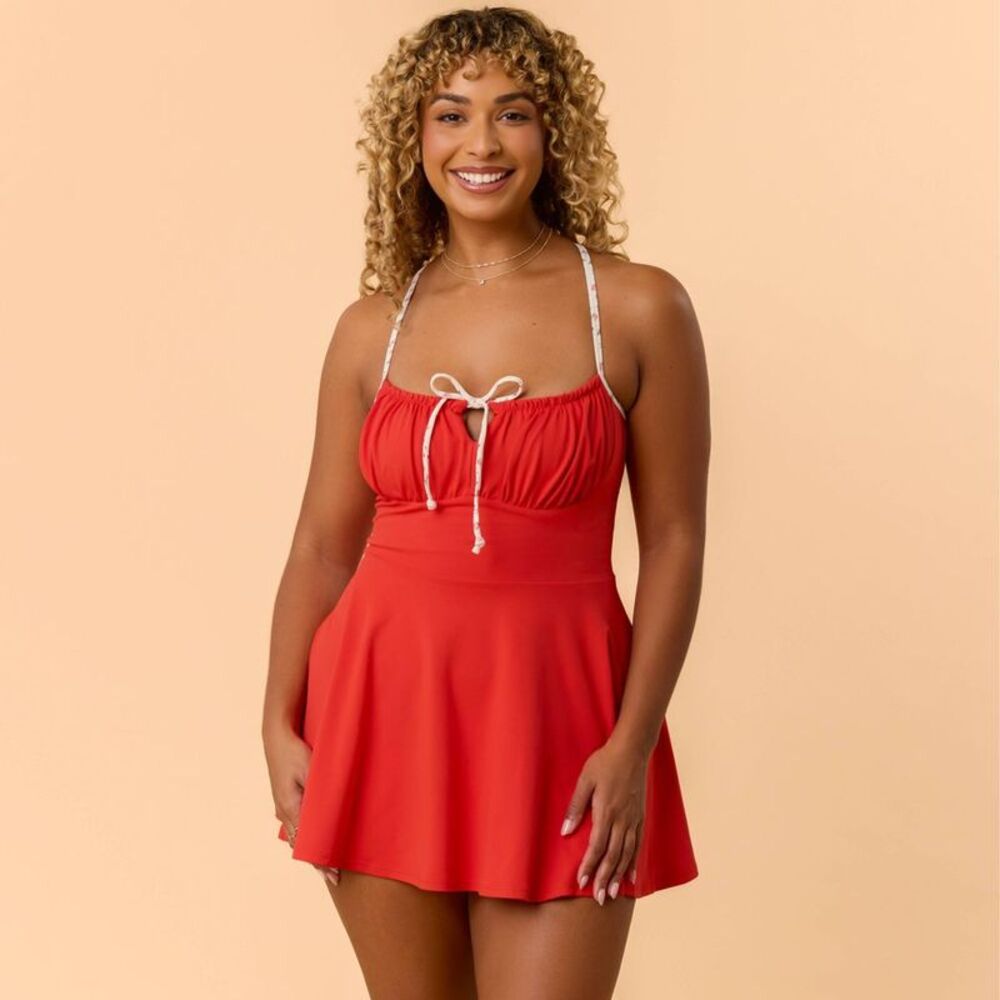 Red Athletic Dress with Tie-Front Detail